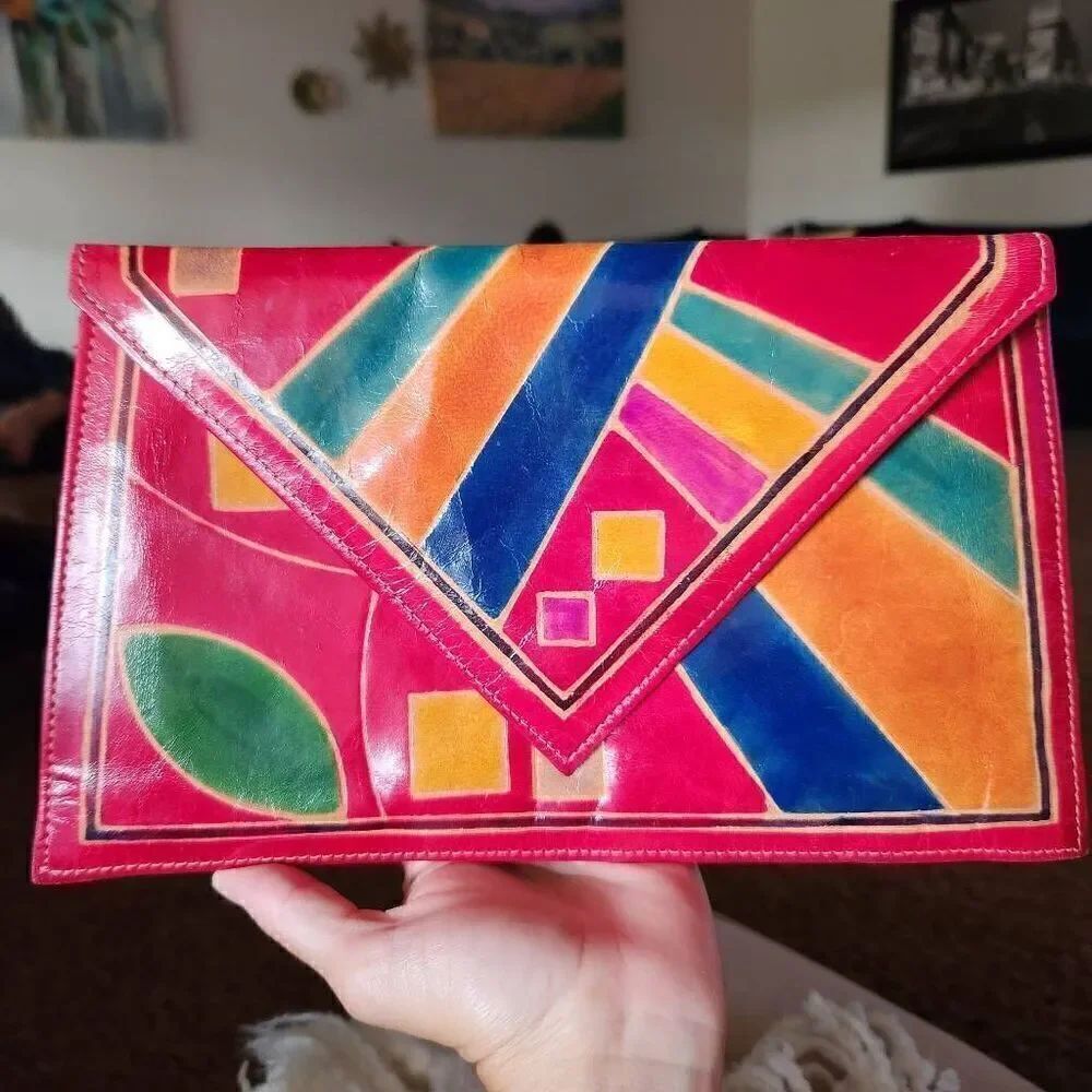 Vintage leather dyed envelope clutch geometric Indian Bohemian wallet